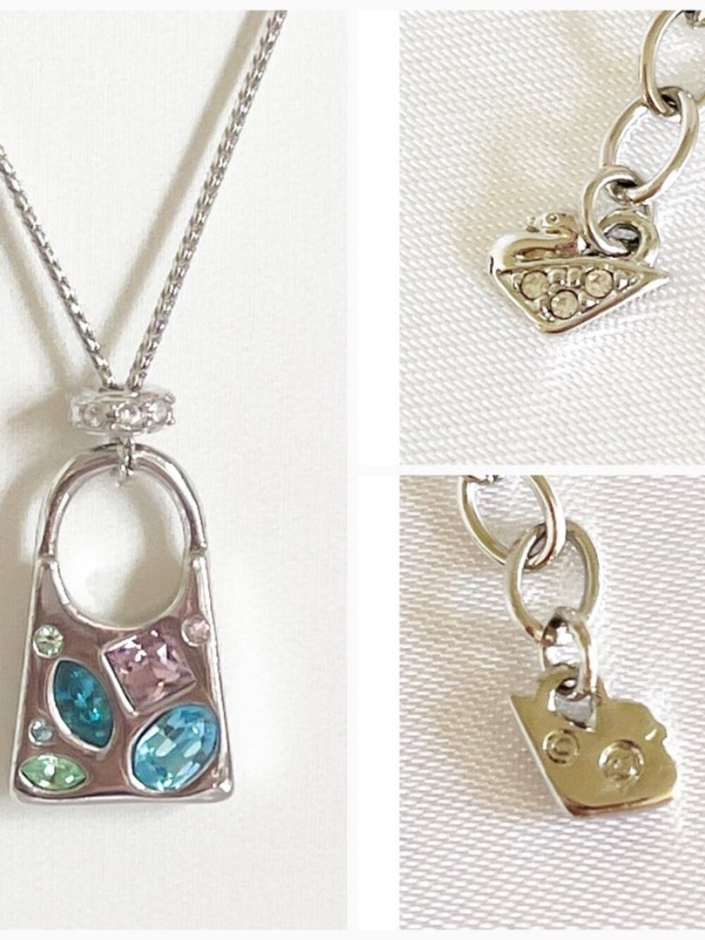 SWAROVSKI Vintage Silver Tone Touchstone Handbag Necklace Pastel Crystals RARE - Picture 8 of 11